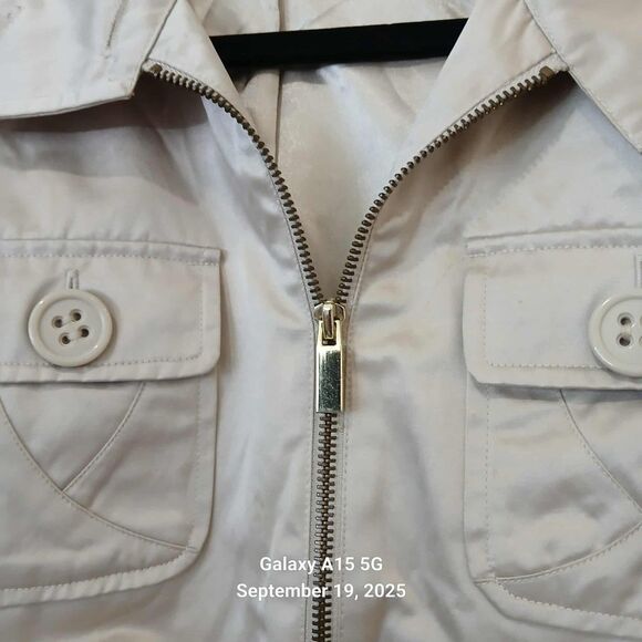 Bebe Vintage Y2K Cropped Moto Bomber Jacket Size M RARE Tan Beige Gold 00s Zip - Picture 5 of 9